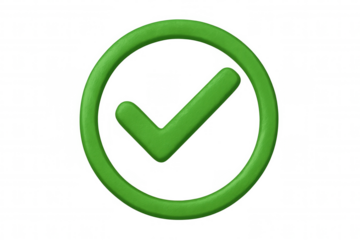 Green checkmark inside circular border, representing validation, positioned on clear backdrop for seamless graphic integration