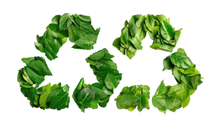 Green leaves forming recycling symbol
