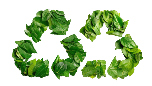 Green leaves forming recycling symbol