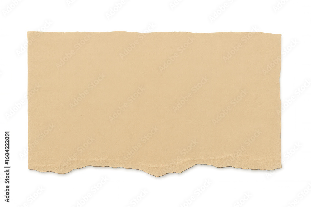 Poster horizontal beige ripped paper with torn edges on transparent background, creating a simple yet versa