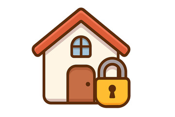 Home security concept with house and padlock. Property protection and safety symbol. Real estate insurance icon. Secure house vector cartoon illustration for web or apps.