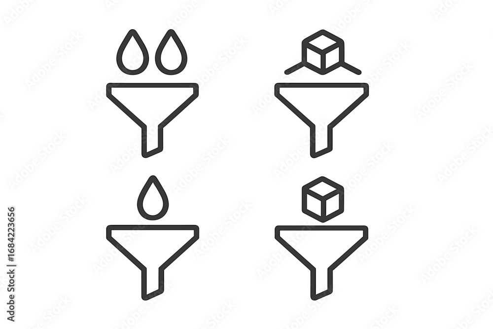 Aufkleber filter and funnel line icon set. data processing, water purification, and sorting concept. minimalis