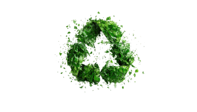 Green recycle symbol, leaf-like design