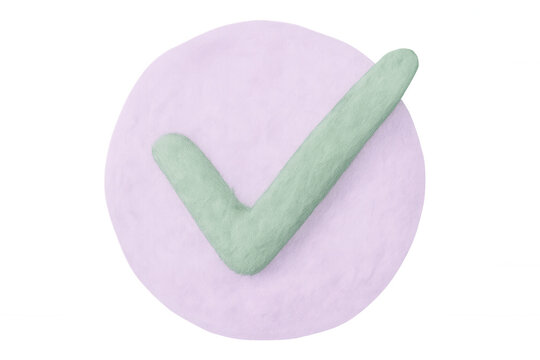 Green checkmark confirming approval, floating on transparent gridded lavender circle, representing achievement