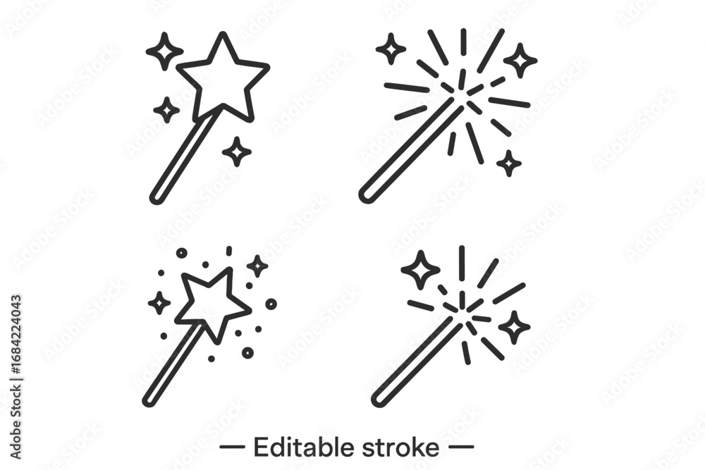 Poster magic wand line icon set. editable stroke vector illustration collection. wizard, fairy, fantasy sym