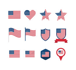 Set of American flag icons. Flat design
