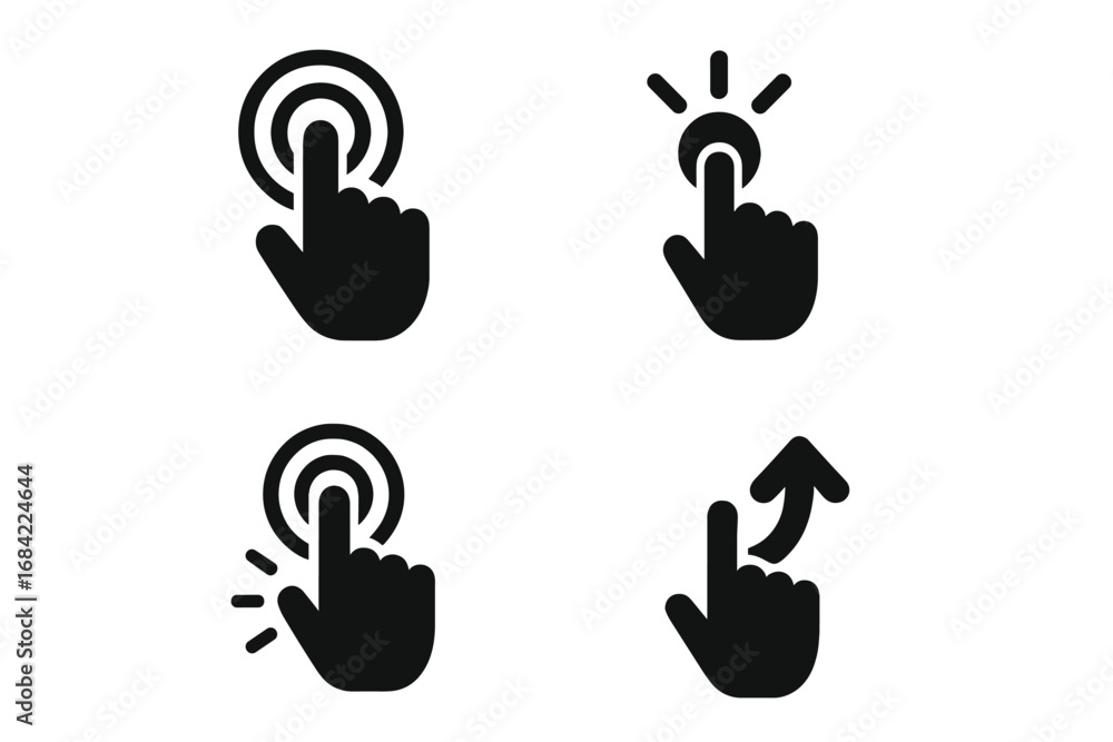 Fototapete hand gesture icon set for ui and ux design. finger touch, tap, click, and swipe up symbols. pointer 