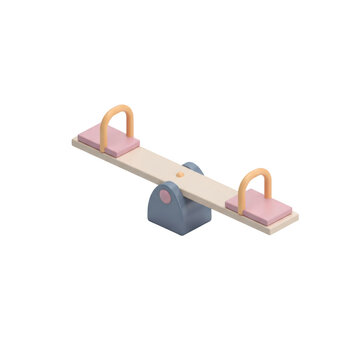 Isolated Seesaw in Pastel Colors with Minimalist Design for Playful Childhood Themes on Transparent Background