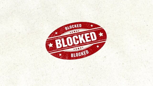 Blocked Abstract Golden Rubber Stamp Seal. Golden Oval Shape Rubber Stamp With Blocked  Text Seal Animation on Clean White Paper Surface Background