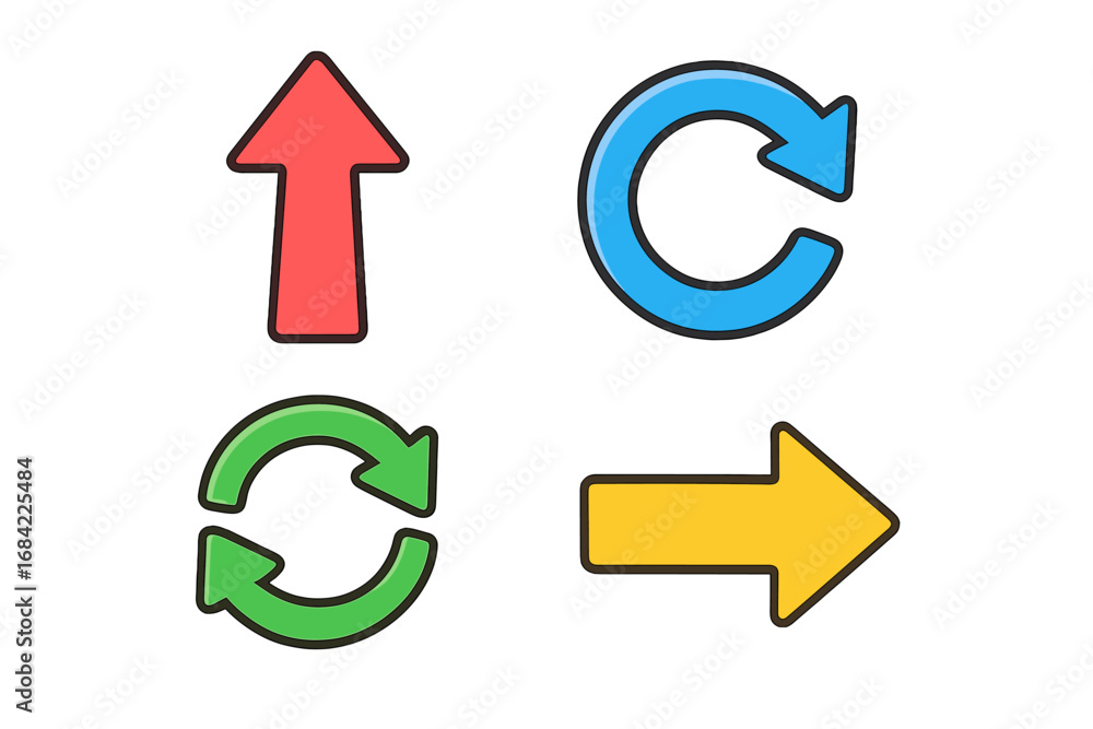 Aufkleber arrow icon set. colorful cartoon vector arrows collection. symbols for direction, navigation, refres