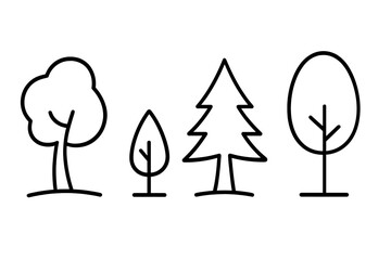 Set of editable stroke tree icons for graphic design, web sites, cards, books, and articles. Vector cartoon illustration of various tree shapes with transparent background, simple outline style.
