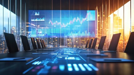 Business success visualized with growth charts on blurred background