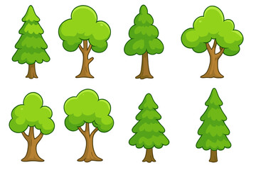 Fototapeta premium Cartoon Trees Vector Set for Forest Design, Isolated Tree Symbols for Websites, Books, Cards, Apps, Vector Illustration with Transparent Background, Ordered Tree Collection for Creative Projects