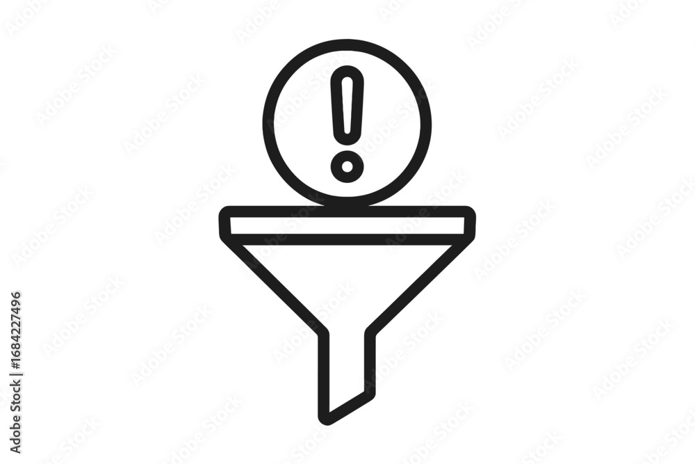Poster filter error icon, data validation alert, and information priority concept. funnel with an exclamati