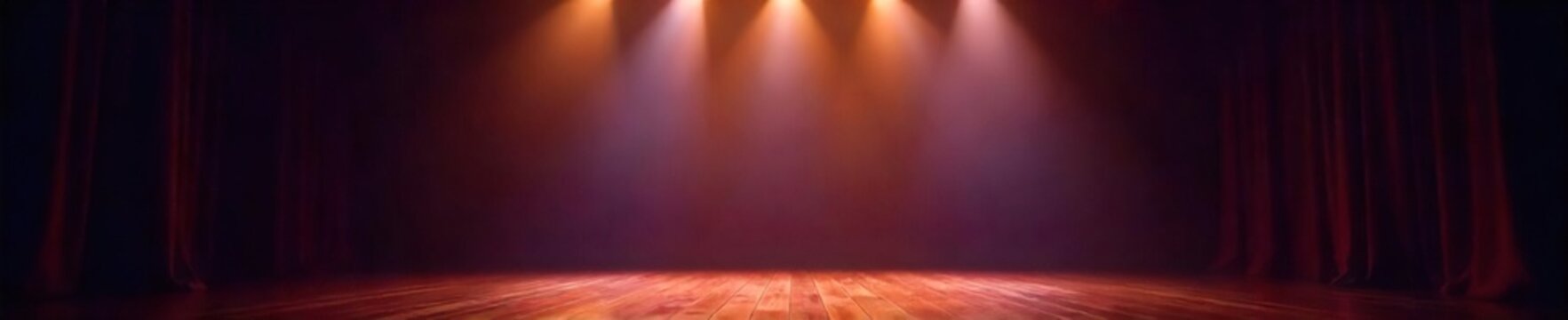 Bright stage lights illuminating a dark theater, ready for a performance  Powerful beams create dramatic shadows and highlight the empty stage ,  stage design,  follow spot,  venue