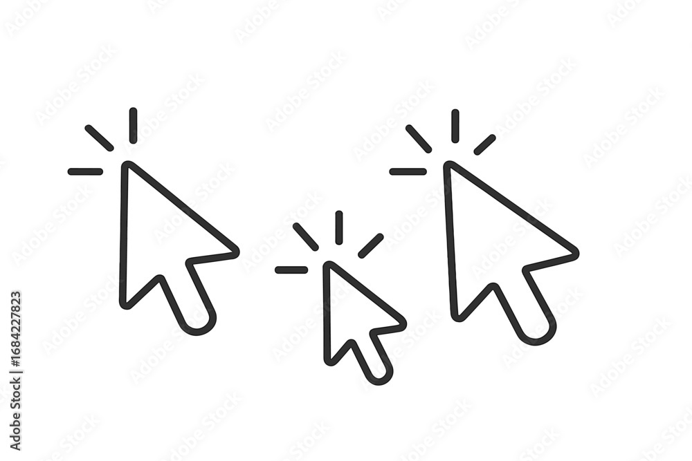 Fototapete click cursor icon set. mouse pointer arrow symbol for web design. select press and click gesture sig