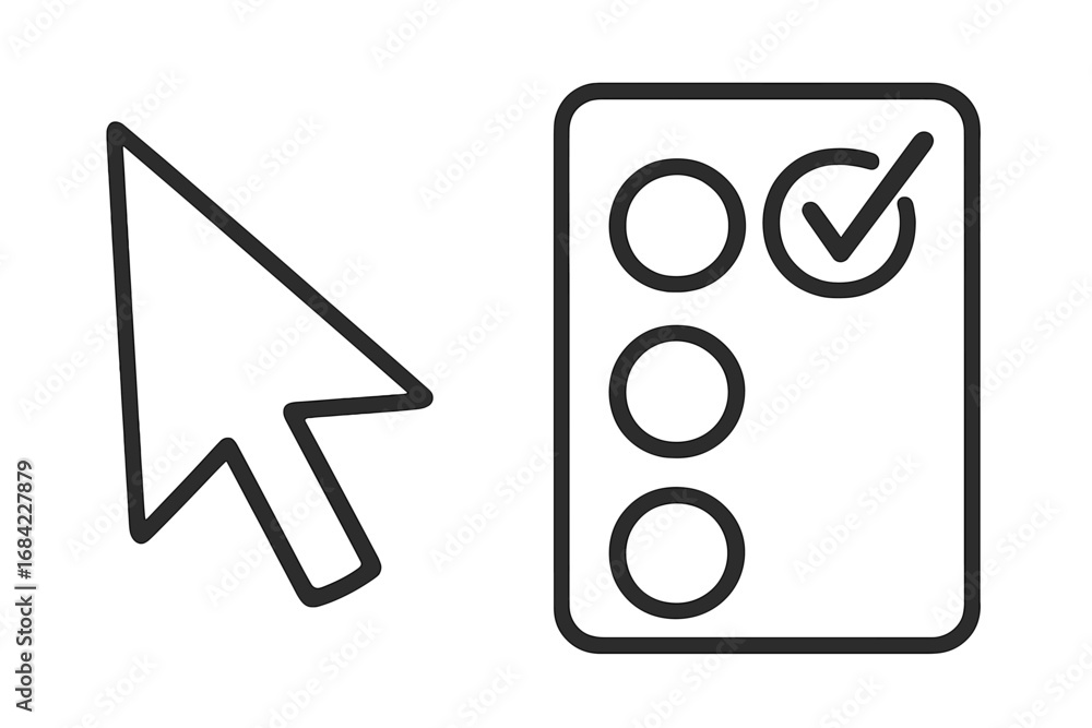 Fototapete cursor arrow selecting an option on a checklist. concept for survey, test, poll, questionnaire, exam