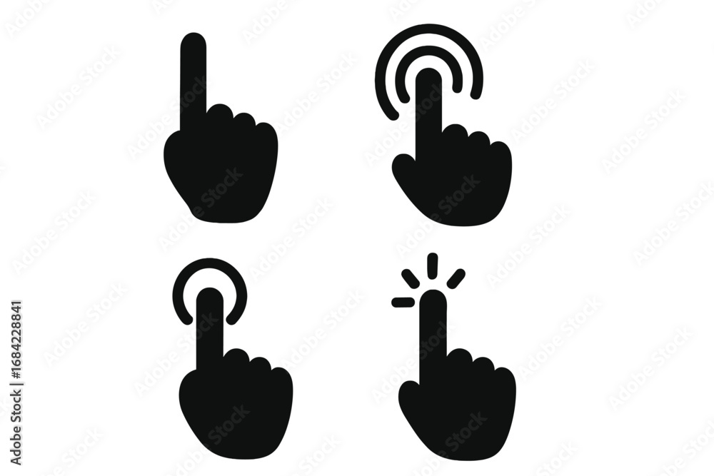 Fototapete hand gesture click icon set. touch screen pointer symbol. finger tap and press action collection. ve