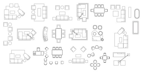 Living Room Sofa and Dining Table Vector Set for Interior Design