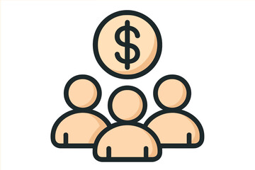 Business team financing concept. Vector icon of group and dollar coin. Crowdfunding, investment, salary, and payroll metaphor. Company budget, revenue, and profit symbol.