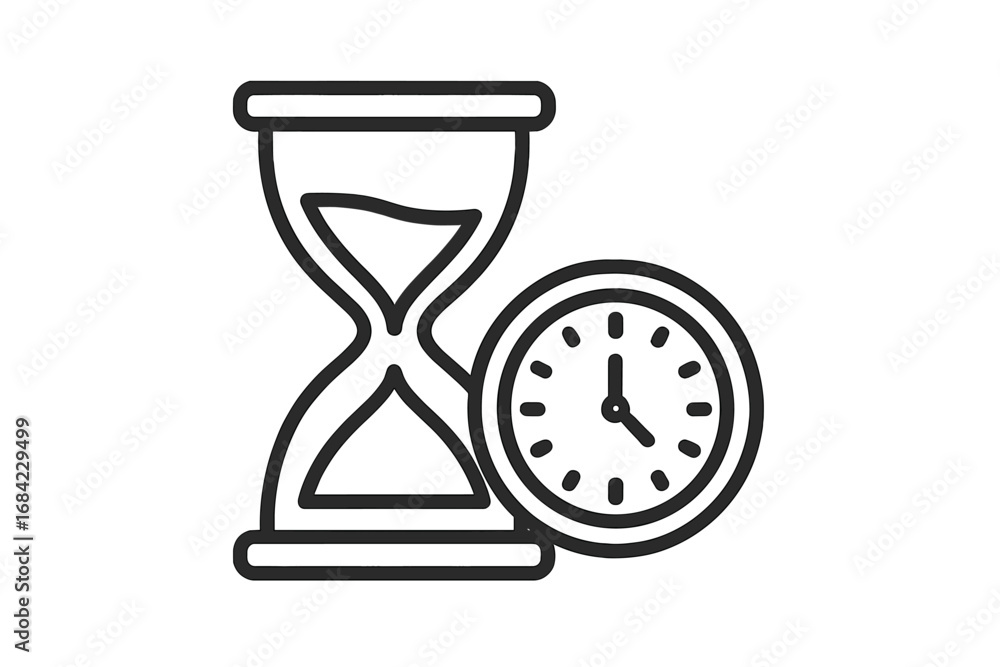 Poster hourglass and clock line icon. time management and deadline concept. sandglass timer and watch symbo