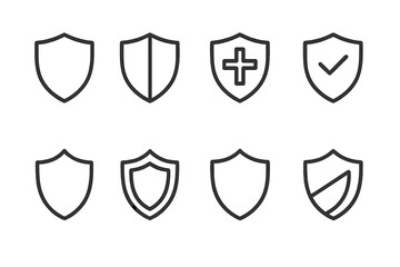 Simple Linear Icon of Shield and Protection Symbols, Editable Stroke, Minimalistic Pictograms for Design of Security, Safety, Medical, Validation Concepts, Vector Illustration