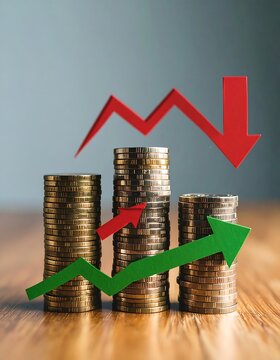 Stacks of coins with increasing and decreasing graphs