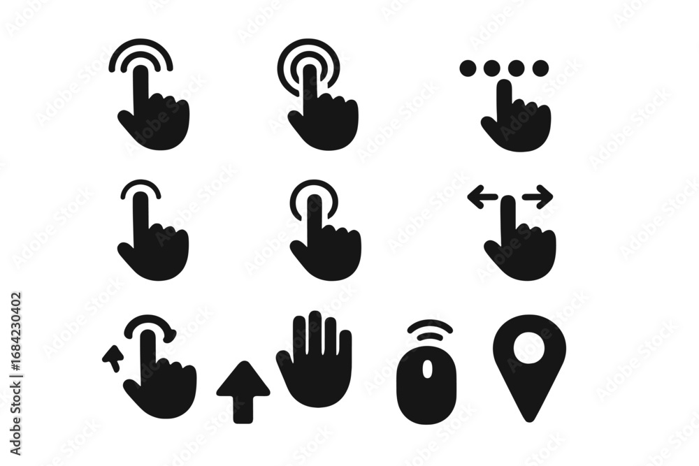 Leinwandbilder vector user interface solid icon set with hand gestures. touch screen navigation elements like tap, 