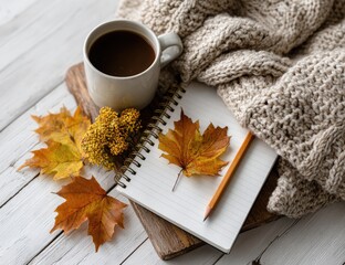 Cozy Autumn Still Life with Coffee and Leaves