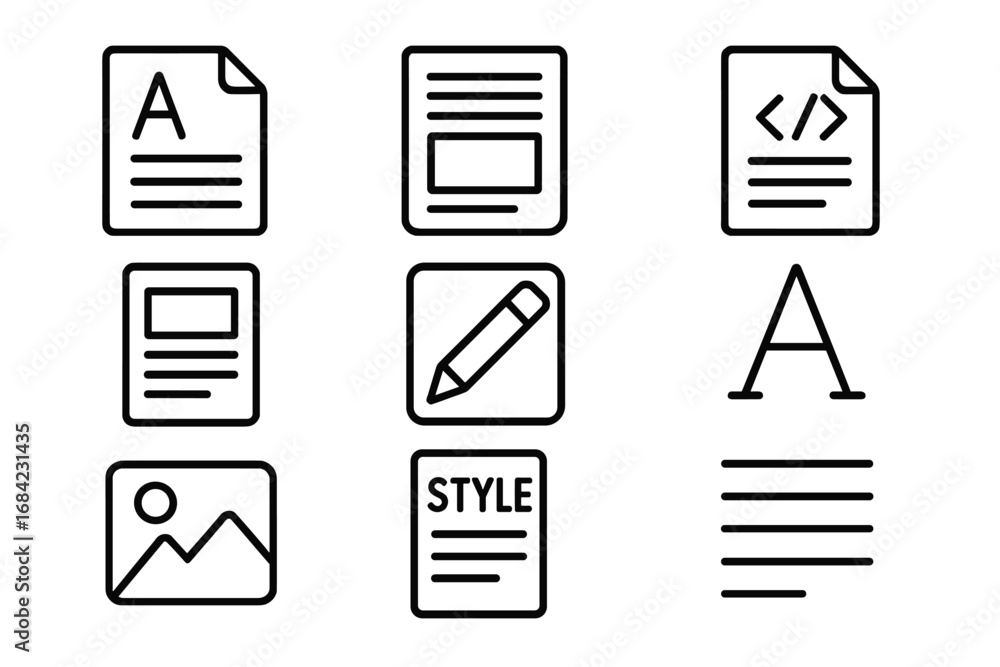 Poster publishing and editorial line icon set. vector icons for articles, layouts, style sheets. concepts f