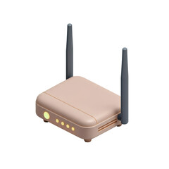 Fototapeta premium Isometric View of Beige Wireless Router with Antennas on Black Background for Network Connectivity