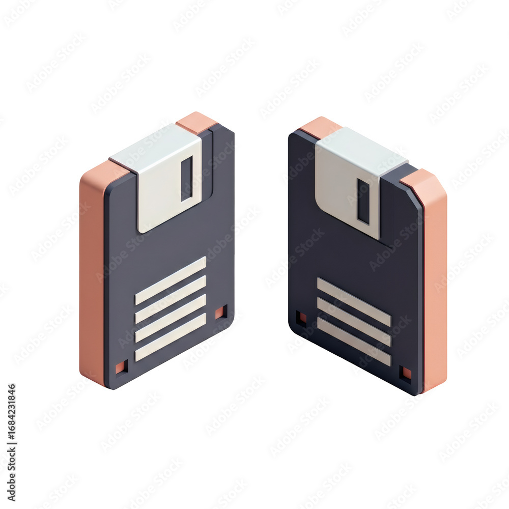 Fototapete isometric view of two floppy disks on transparent background featuring retro storage technology with