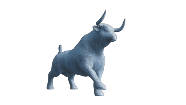 Light gray bull in dynamic pose