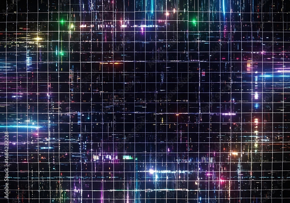 Aufkleber illuminated grid overlay with vibrant spectrum of light, showcasing a tech-forward design and dynami
