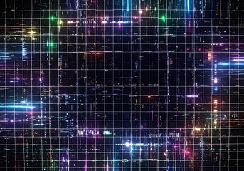 Obraz premium Illuminated grid overlay with vibrant spectrum of light, showcasing a tech-forward design and dynamic visual display