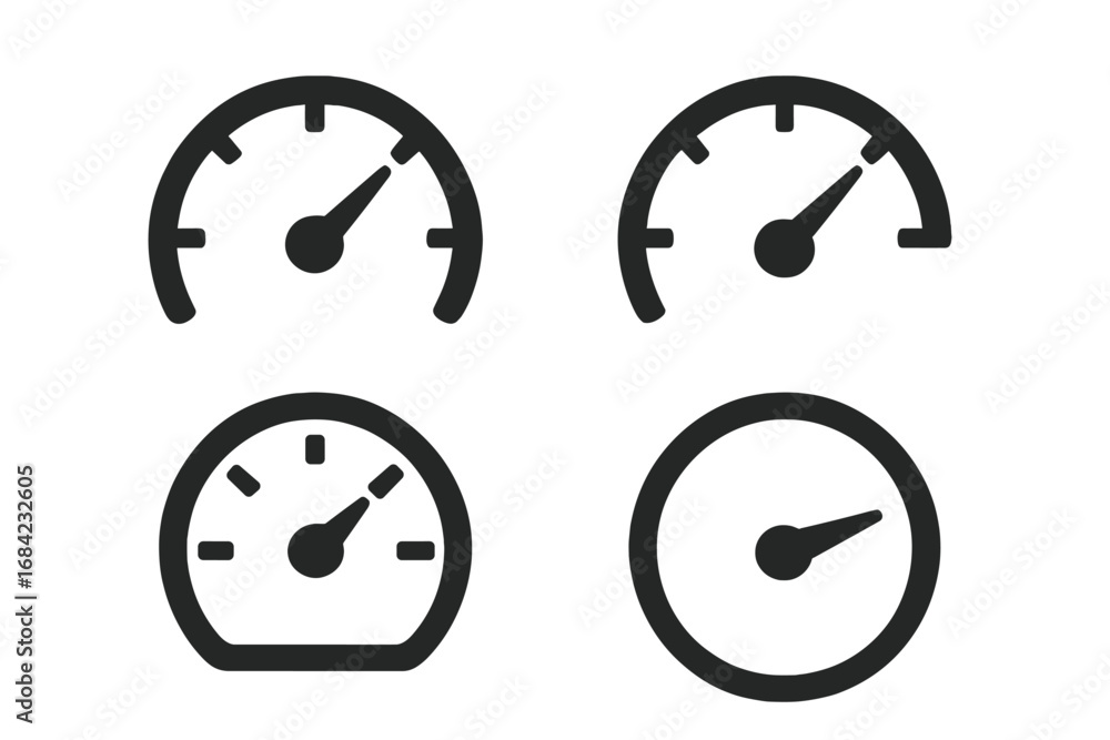 Poster speedometer gauge icon set. tachometer dashboard silhouette. vector for car and automotive speed tes