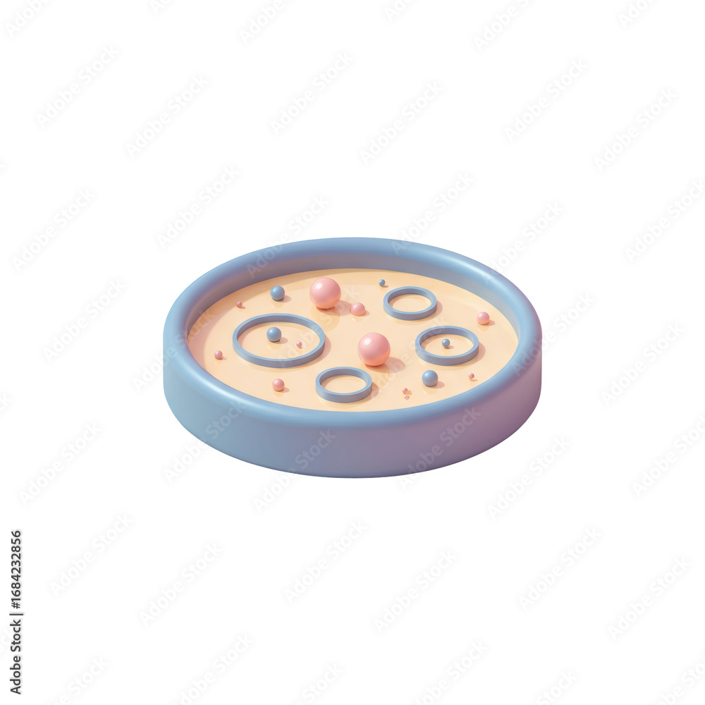 Poster Minimalist Abstract Composition with Pink Spheres and Blue Rings on Beige Background in 3D Rendering on Transparent Background