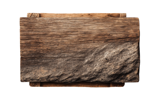 Rustic wooden sign with stone base