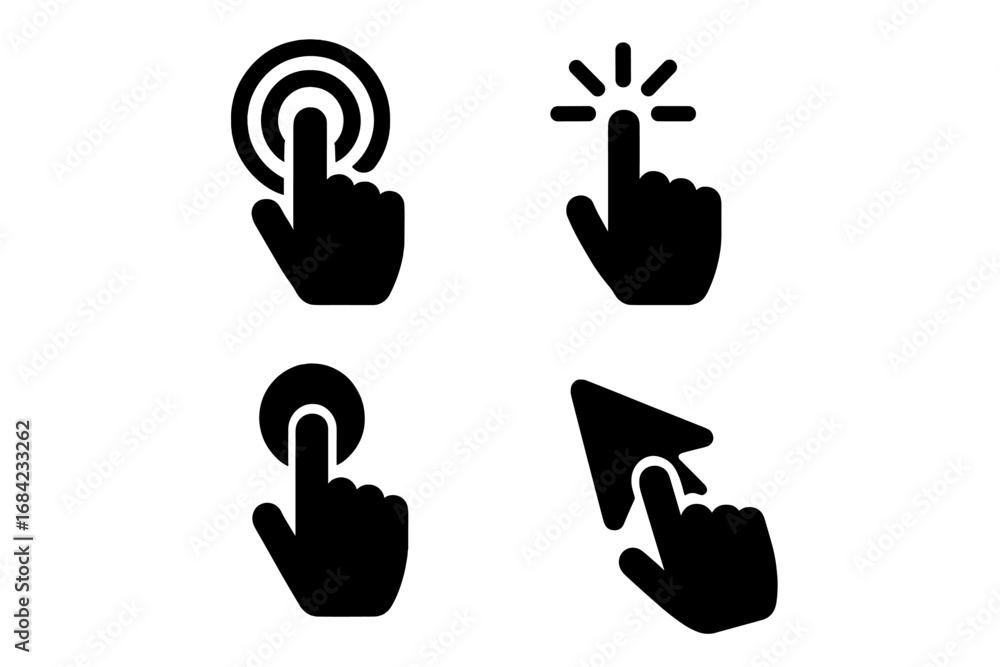 Fototapete user interface solid icon set. hand pointer, finger touch, click and cursor symbols for ui/ux design