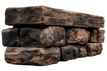 Rustic stone and timber wall section