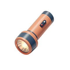 Orange Flashlight with Dark Blue Accent and Bright Beam on Transparent Background
