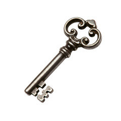 Ornate Antique Metal Key with Intricate Design on Transparent Background for Security and Historic Theme