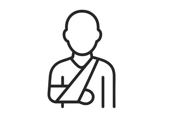 Minimalistic Linear Pictogram of Person with Arm Sling Injury, Medical Injury Icon, Healthcare and Rehabilitation Symbol, Vector Illustration for Web, Apps, Banners, Social Media and Cards