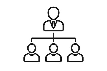 Business hierarchy organizational chart icon. Corporate management structure concept. Team leader and employees symbol. Leadership, teamwork, company organization, staff roles illustration.