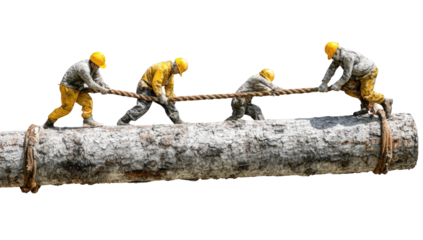 Miniature figures pulling a log