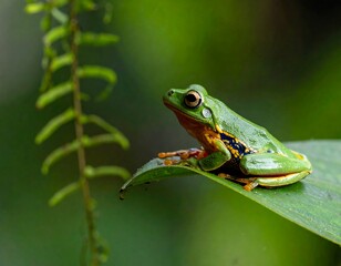 Naklejka premium Small green frog on leaf