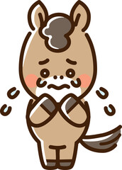 困って泣いている馬