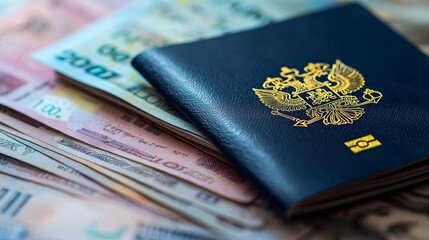 500 USD under passport. Editorial photo. Tourism with a foreign passport.