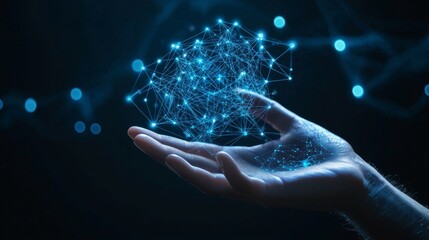 5G Digital of Virtual Online Global structure networking on Businessman hand in dark background.