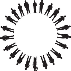 Circular Formation of Black Human Silhouettes, Community and Teamwork Concept